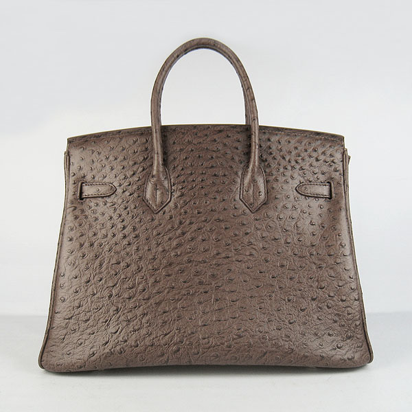 High Quality Fake Hermes Birkin 35CM Ostrich Veins Handbag Dark Coffee 6089 - Click Image to Close